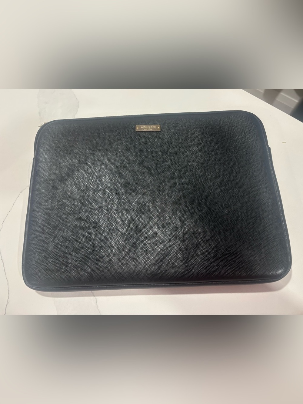 kate spade Black Textured Laptop Sleeve with Gold Logo Plate - Slim Sleeve